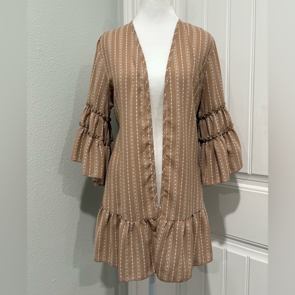 Chic Tan Ruffled Cardigan Size S